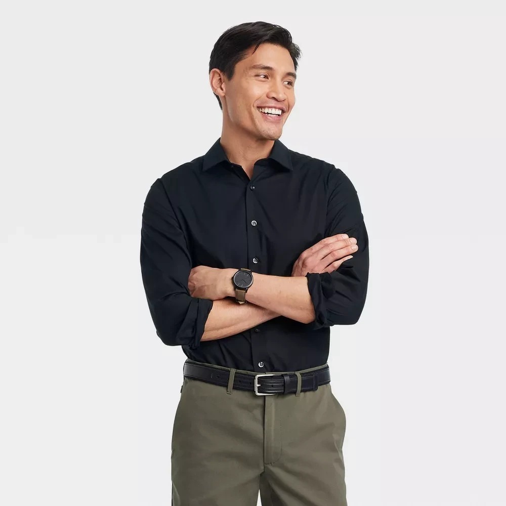 Men's Performance Long Sleeve Button-Down Shirt - Goodfellow & Co‎ Black S